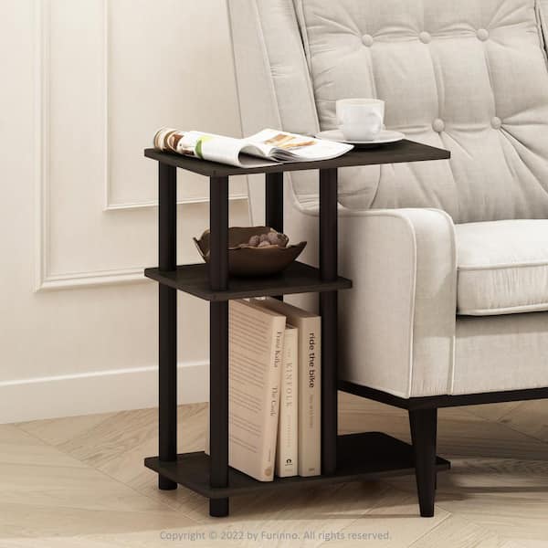 Furinno Turn-N-Tube 19.7 in. Espresso/Black C-Shape Wood Side Table with Shelves