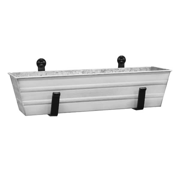 Small Galvanized Steel Flower Box Planter With Wall Brackets, 22 Inch Wide, Cape Cod White