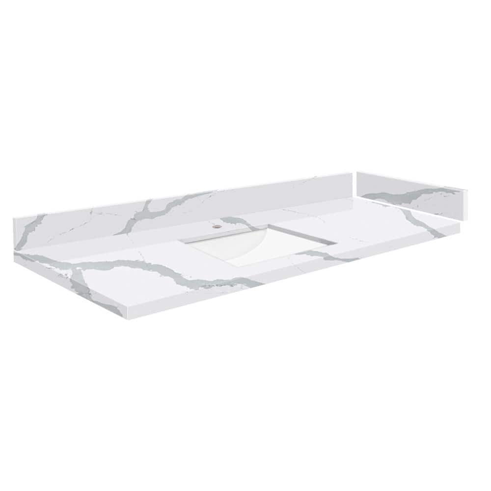 Silestone 49.5 in. W x 22.25 in. D Quartz White Rectangular Single Sink Vanity Top in Bianco Calacatta price history on PriceWatchPro