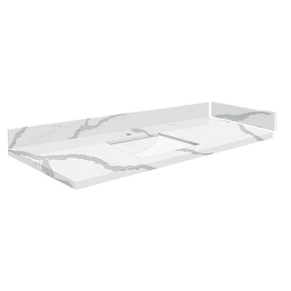 Transolid Silestone 49.5 in. W x 22.25 in. D Quartz White Rectangular Single Sink Vanity Top in Bianco Calacatta