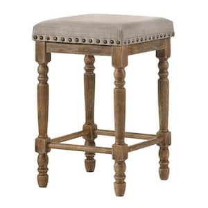 Farsiris Counter Height Stool in Beige Fabric and Weathered Oak Finish