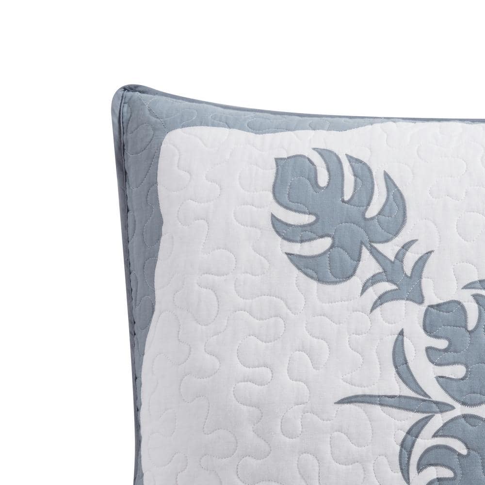 Molokai Gray and White Embroidered Cotton Standard Sham