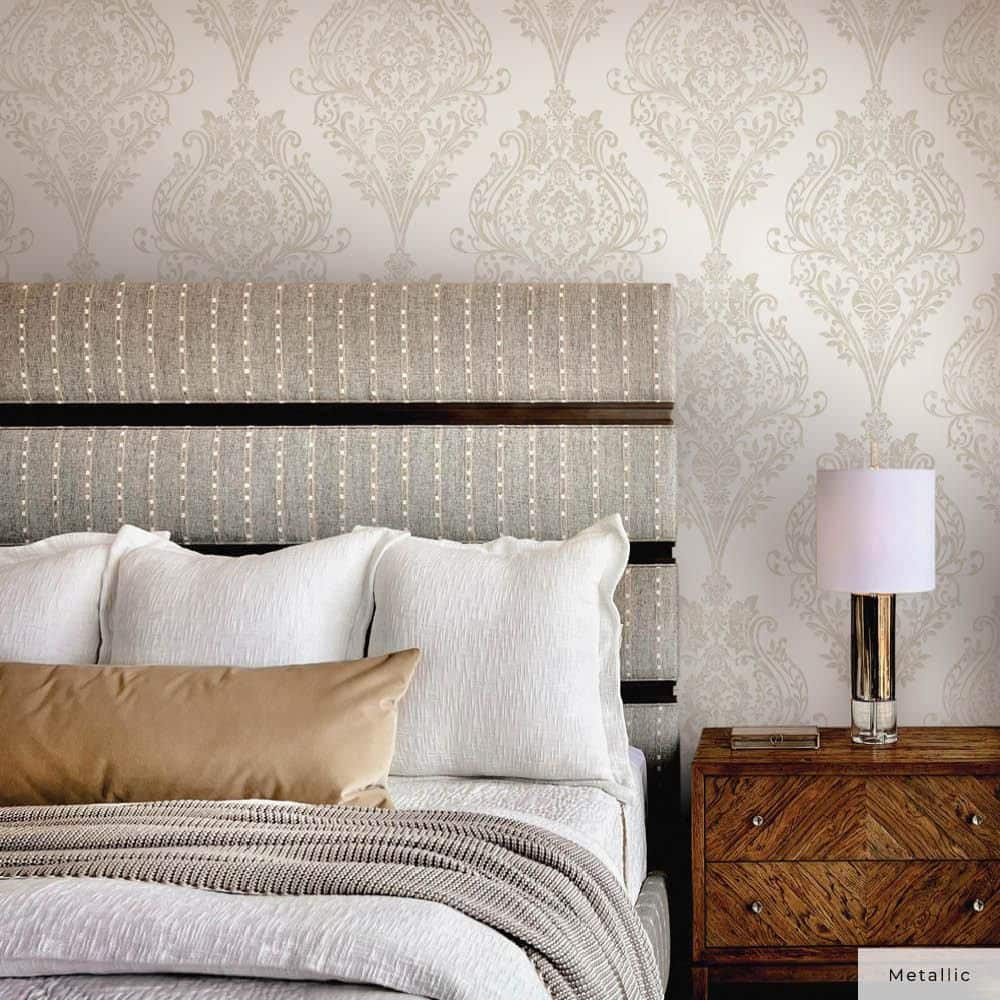 Champagne Damask Non-Pasted Repositionable Wallpaper Roll