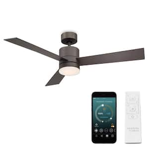 Axis 52 in. LED Indoor/Outdoor Bronze 3-Blade Smart Downrod Ceiling Fan 2700K Light Kit and Remote Control