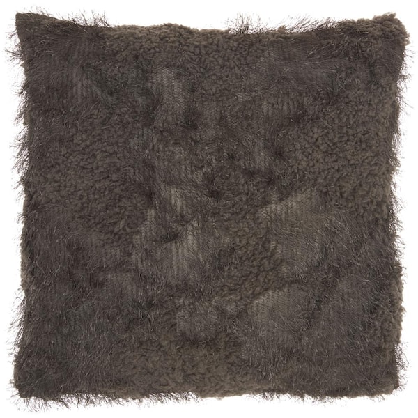Mina Victory Faux Fur Charcoal 18 in. x 18 in. Throw Pillow