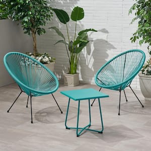 Anson Teal 3-Piece Metal Outdoor Patio Conversation Seating Set