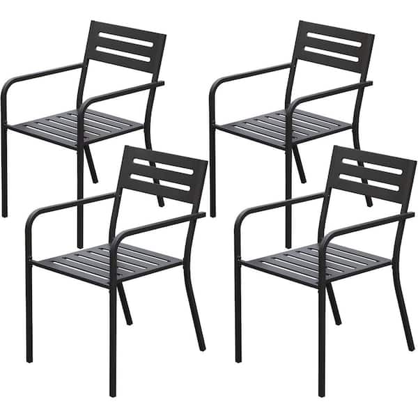 Boosicavelly Stackable Garden Iron Frame Outdoor Dining Chair in Black Set of 4