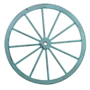 32 in. Wooden Wagon Wheel in Blue Wash (2-Pack)