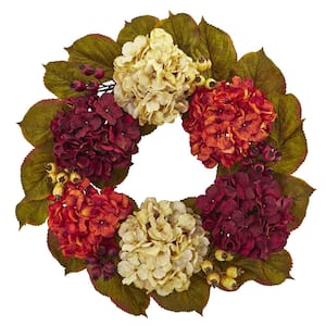 20in. Artificial Unlit Artificial Holiday Wreath with Hydrangea Berry