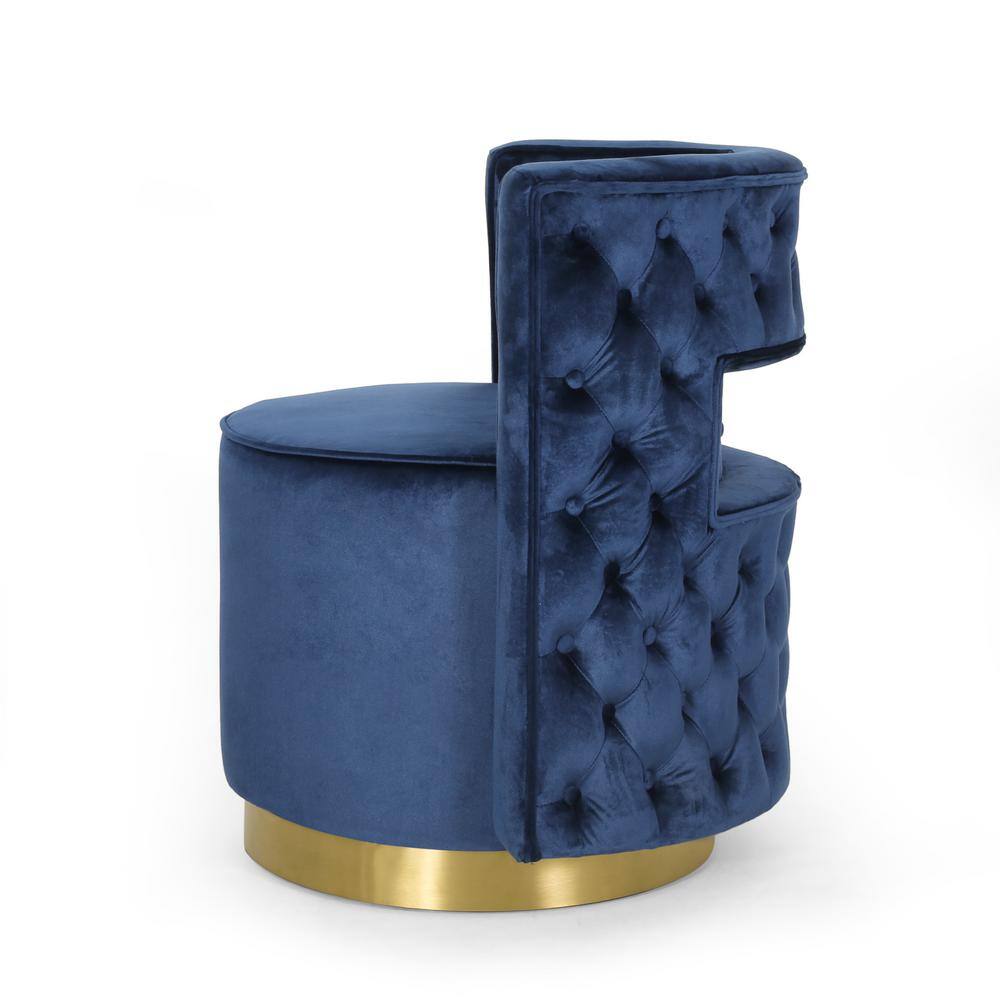 Cobalt and Copper Velvet Swivel Club Chair with Open Back