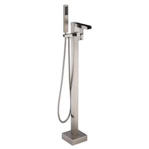 Single-Handle Waterfall Claw Foot Freestanding Tub Faucet with Hand Shower in Brushed Nickel