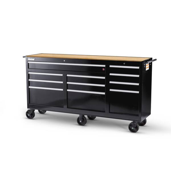 International Workshop Series 73 in. 11-Drawer Cabinet with Wood Top, Black