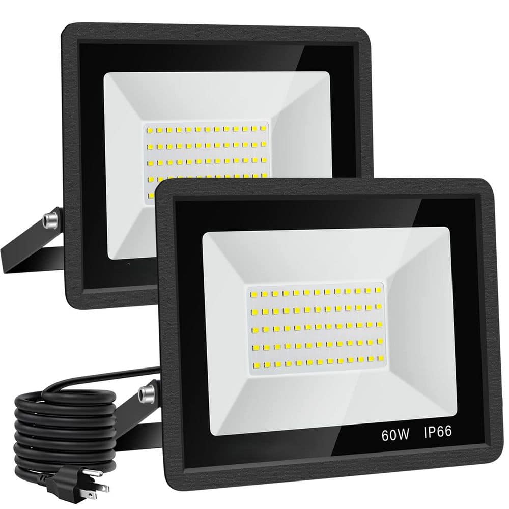 60W Black Plug-In Integrated LED Landscape Flood Light IP66 Waterproof 6000lm Outdoor Work Fixture (2-Pack) price history on PriceWatchPro