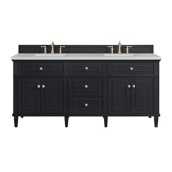 James Martin Vanities Lorelai 72.0 in. W x 23.5 in. D x 34.06 in. H Double Sink Bathroom Vanity in Black Onyx with Lime Delight Quartz Top