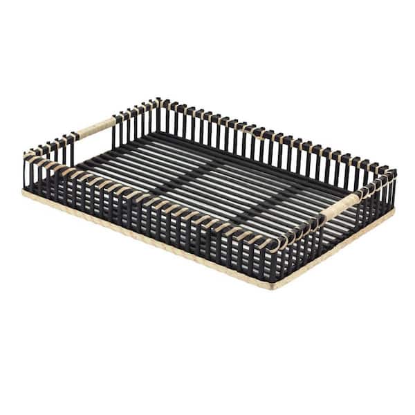 HomeRoots Black Rectangle Wood 19.5 in. Decorative Serving Tray Set of 2