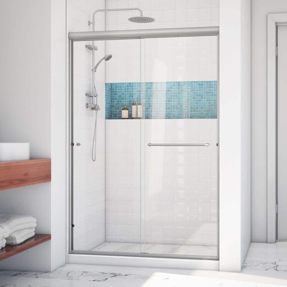 Alliance Pro Nickel Semi-Frameless Sliding Shower Door with Clear Glass