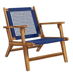 Patio Acacia Wood Backrest Adirondack-style Chair With-arms, Wood Frame, Set of 1, Dark Blue