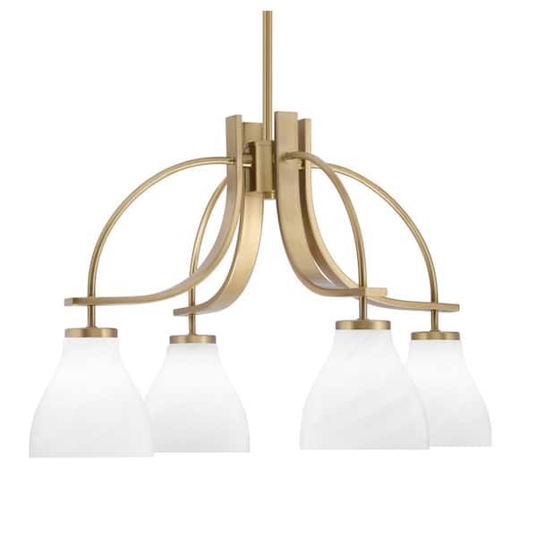 Unbranded Olympia 16.75 in. 4-Light New Age Brass Downlight Chandelier 5 in. White Marble Glass Shade