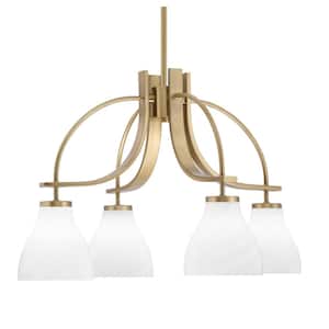 Olympia 16.75 in. 4-Light New Age Brass Downlight Chandelier 5 in. White Marble Glass Shade