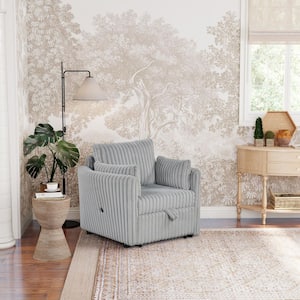 39 in. W  Gray Fabric Pullout Sleeper Queen Size Convertible Sofa Bed with USB and Pillows