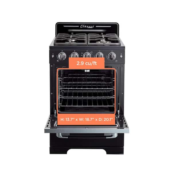 Classic Retro 24 in. 2.9 cu. ft. Retro Gas Range with Convection Oven in Midnight Black