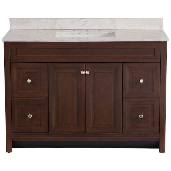 Home Decorators Collection Brinkhill 49 In W X 39 In H X 22 In D Bathroom Vanity In Cognac With Stone Effect Vanity Top In Dune Bwsd48comdn Cg The Home Depot