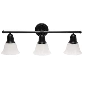 7.75 in. 3-Light Black and Alabaster Shades Metal Glass Shade Vanity Uplight Downlight Wall Fixture