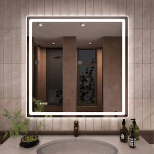 36 in. W x 36 in. H Round Corner Rectangular Frameless Wall Mount LED Single Bathroom Vanity Mirror in Polished Crystal