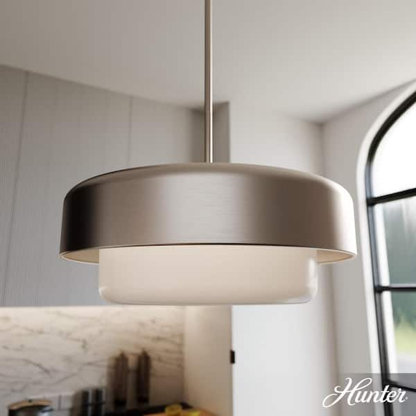 Hunter Station 3-Light Brushed Nickel Pendant Light with Cased White Glass Shade