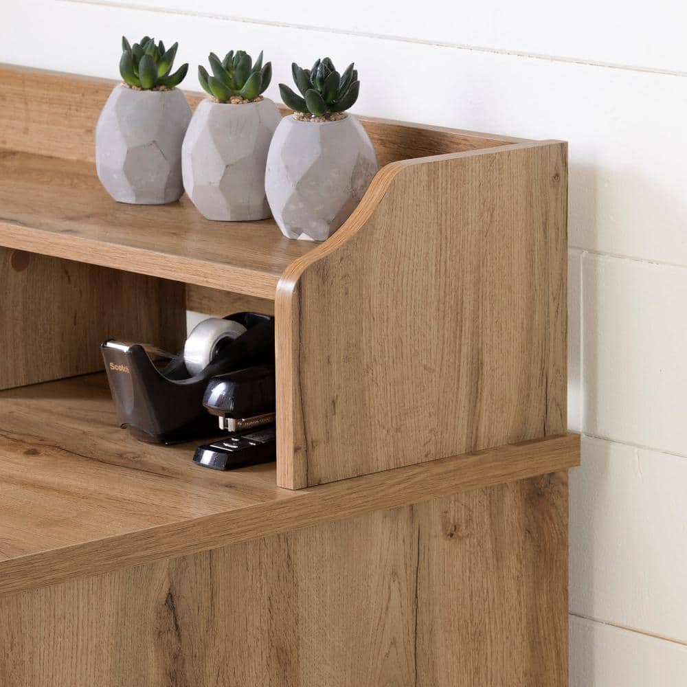 Nordik Oak Wood Computer Desk with Hutch and Drawers