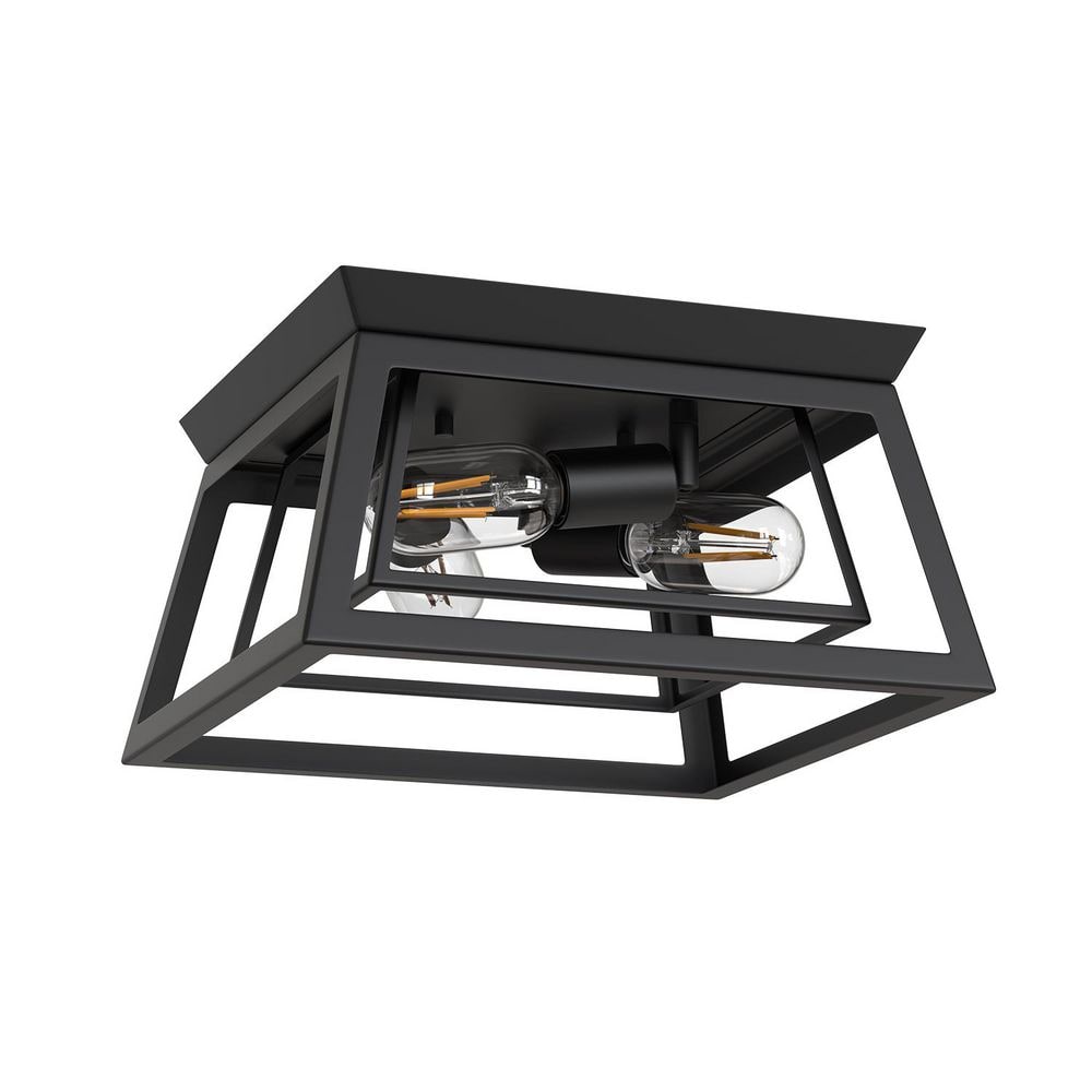 14 in. 3-Light Matte Black Traditional Flush Mount Ceiling Light with Double-Layer Open Frame Shade, No Bulbs Included price history on PriceWatchPro