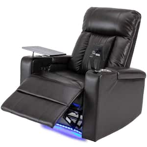 Home Theater Power Recliner in Brown with Storage Arms, Cupholders, Swivel Tray Table and Cell Phone Stand