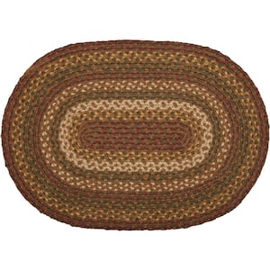 Tea Cabin 12 in. x 18 in Moss Green Red Creme Jute Oval Placemat Set of 6