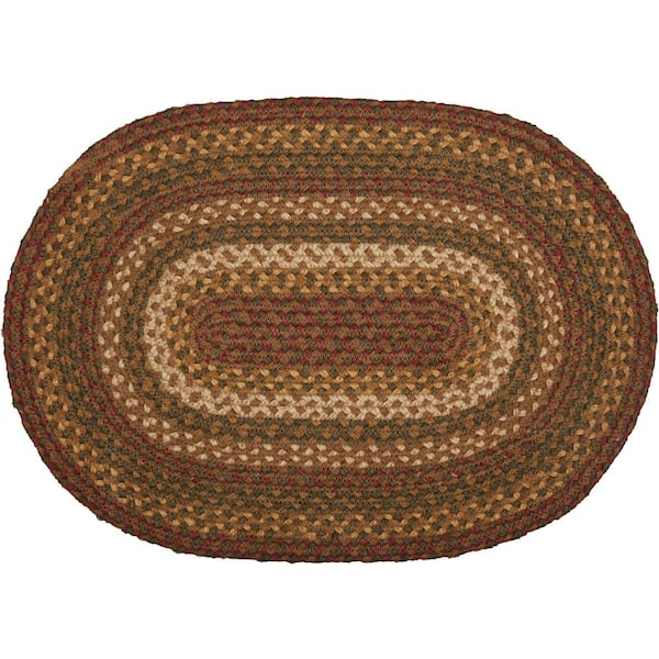 VHC BRANDS Tea Cabin 12 in. x 18 in Moss Green Red Creme Jute Oval Placemat Set of 6
