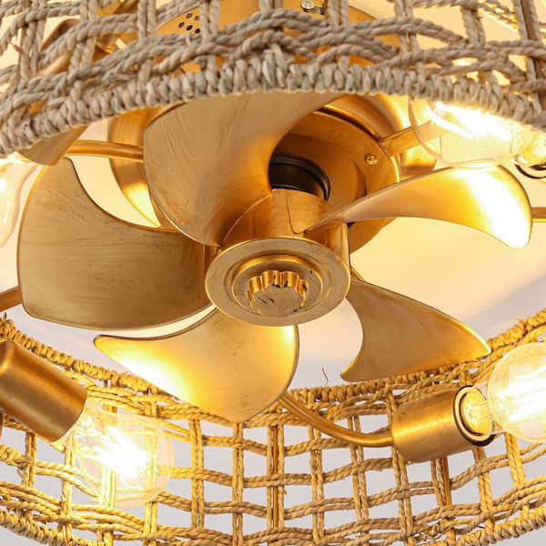 matrix decor 17.72 in. 4-Light Indoor Gold Flush Mount Hemp Rope
