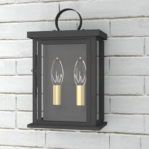 Montpelier 2-Light Black 12.25 in. H Dusk to Dawn Hardwired Outdoor Wall Lantern Sconce