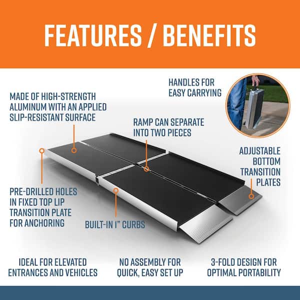 SUITCASE 6 ft. Trifold Portable Aluminum Wheelchair Ramp with Applied Surface