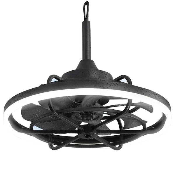 20 in. Black Outdoor Downrod Mount Caged Ceiling Fan Weatherproof Plug-in Fan with Remote Control, APP Control Dimmable