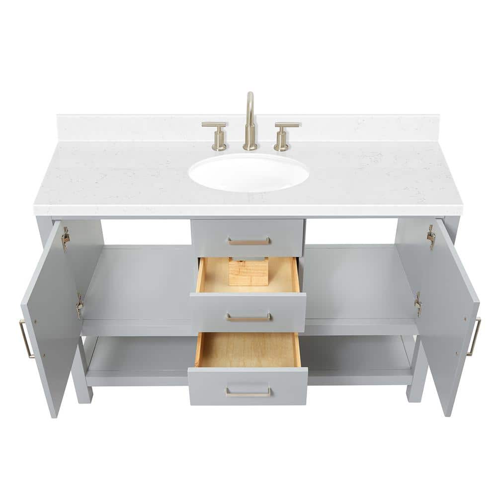 Bayhill 54'' Gray Wood Single Vanity with Quartz Top