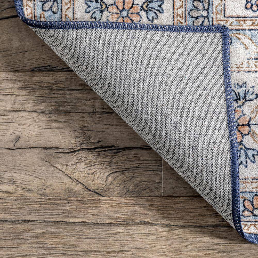 Ren Blue Vintage Floral Machine Washable Area Rug 5' x 8'