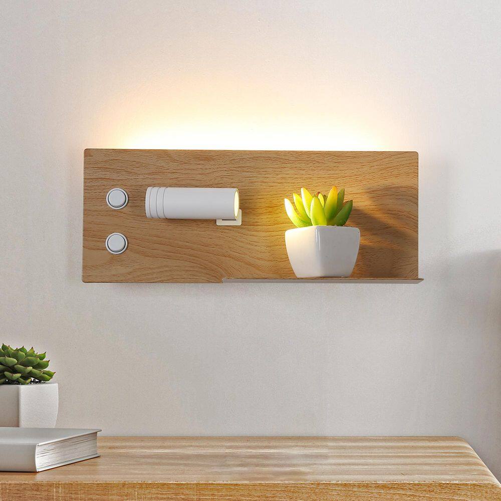 Modern 11.8 in. 1 Light White LED Plug in Wall Sconces with USB Port and Wood Shelf, Left Rotatable Lampshade, 7W 2700K price history on PriceWatchPro