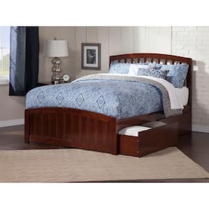 Richmond Walnut Queen Solid Wood Storage Platform Bed with Matching Foot Board with 2 Bed Drawers