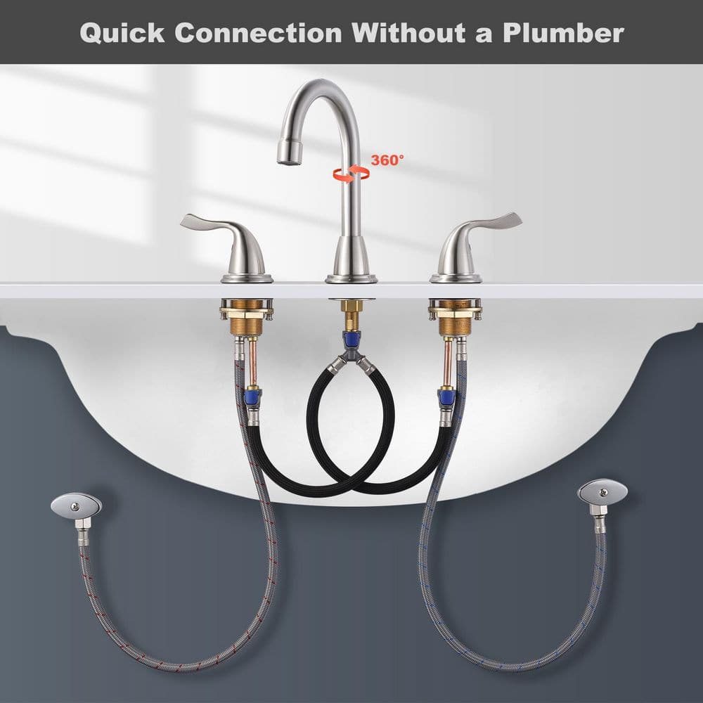Brushed Nickel 8-Inch Widespread Double Handle Bathroom Faucet