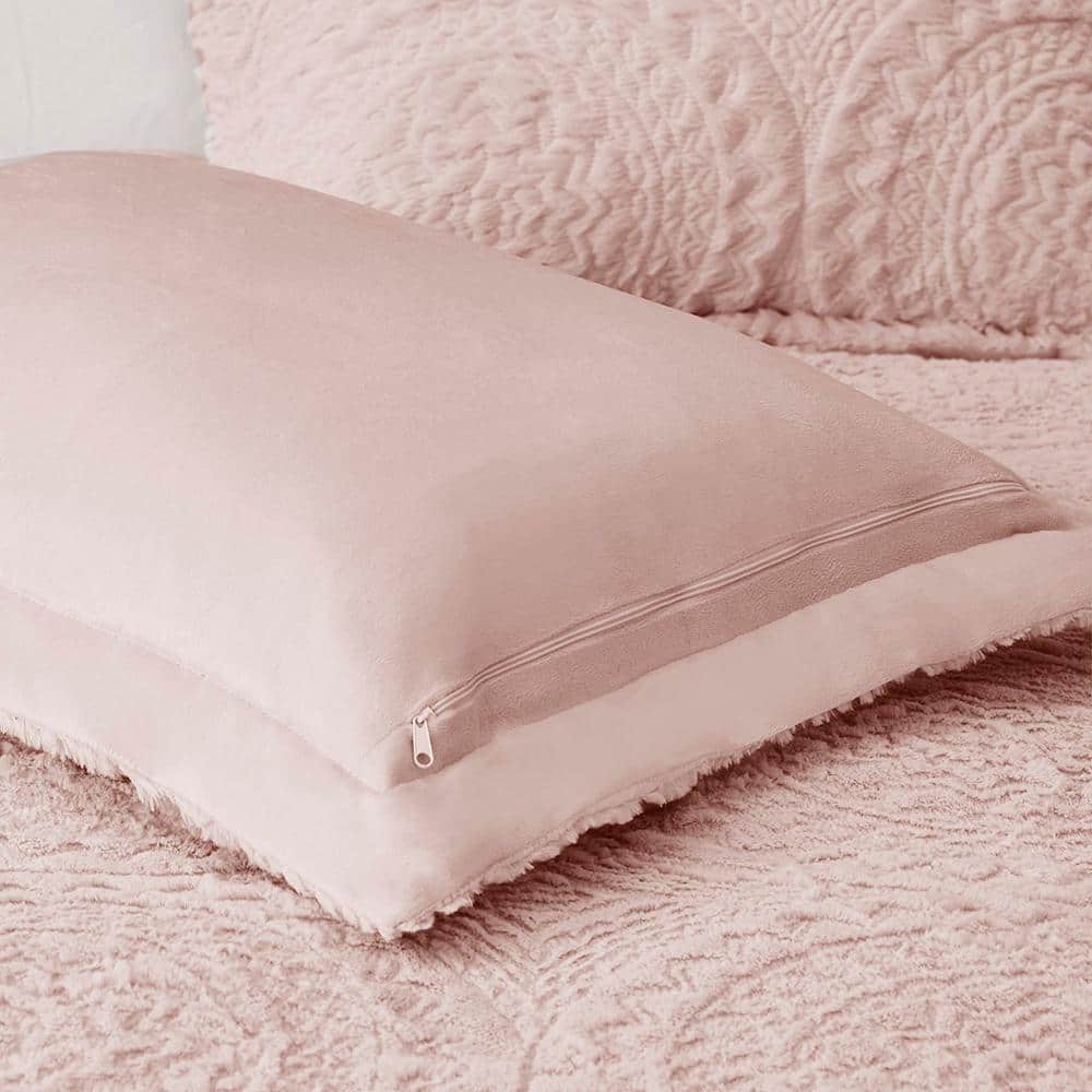 Blush Twin Microfiber Reversible Comforter Set with Shams