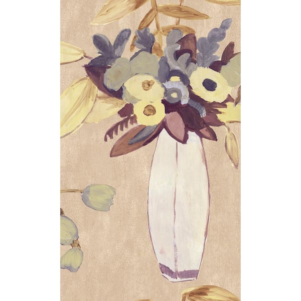 Walls Republic Beige Floral Watercolor Print Non-Woven Paper Paste the Wall Textured Wallpaper 57 sq. ft.