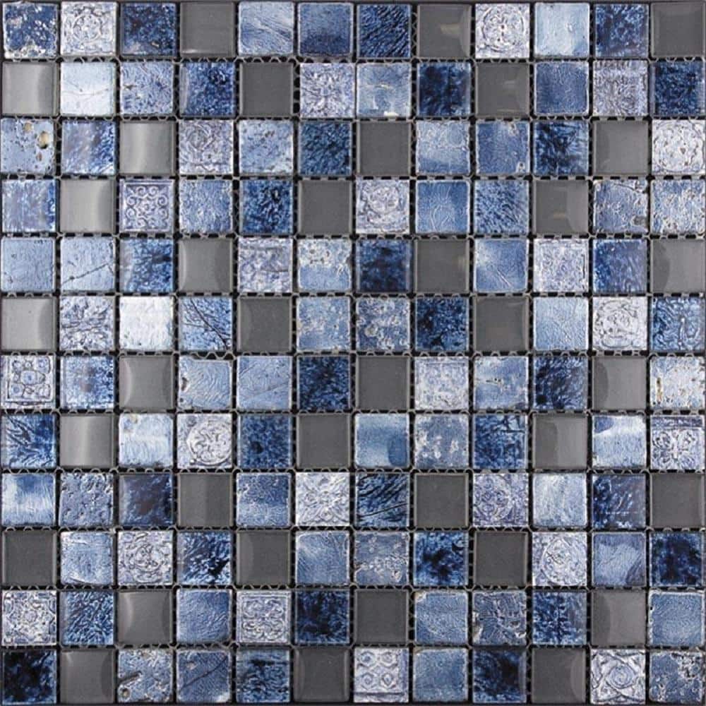 Gray and Blue 4 in. x 5 in. Square Polished Glass and Stone Mosaic Tile Sample (0.13 sq. ft./Piece) price history on PriceWatchPro