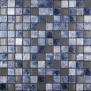 Gray and Blue 11.7 in. x 11.7 in. Square Polished Glass and Stone Mosaic Tile (4.75 sq. ft./Case)