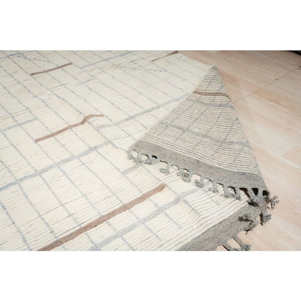 Beige Hand-Knotted Wool Contemporary Marrakech Handspun 10 ft. x 13 ft. Luxurious Modern Rug for Living R, Area Rug