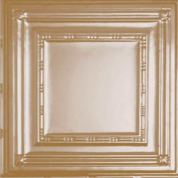 Shanko 2 ft. x 2 ft. Clip Up Tin Ceiling Tile in Satin Brass (24 sq. ft./case)