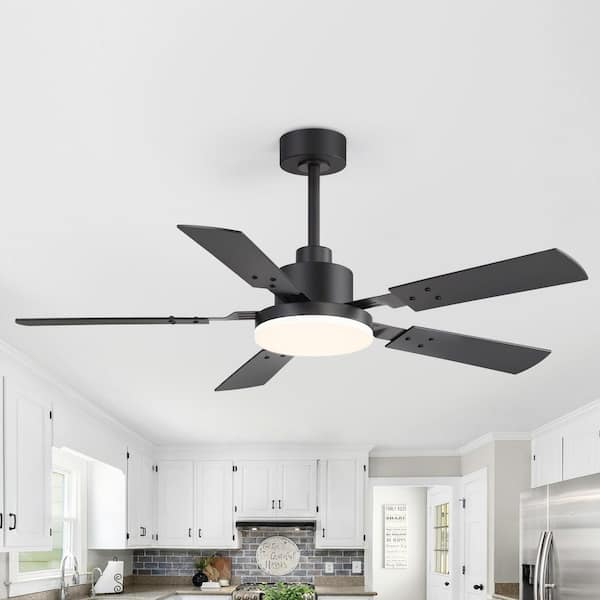 Vladimir 48 in. Standard Black Covered Outdoor Ceiling Fan w/ LED Light, Downrod, Black/Brown Blade and Remote Included